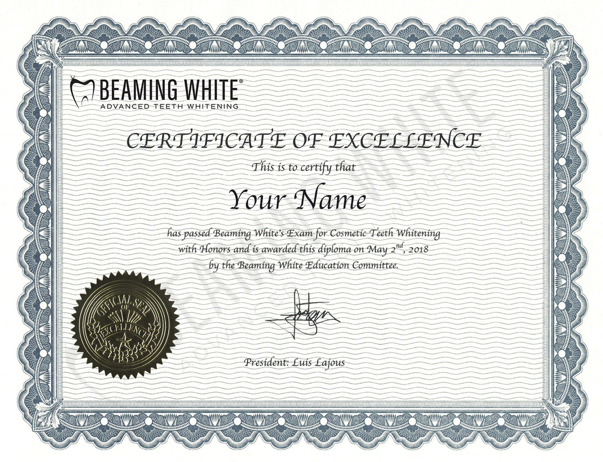 Beaming Whitening Teeth Whitening Training Certificate